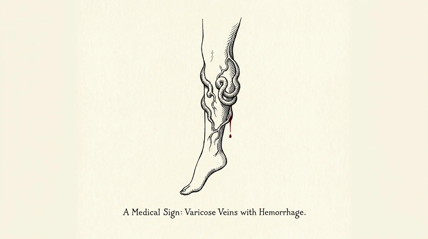 A detailed ink sketch showing the rope-like texture of bulging varicose veins on a leg.