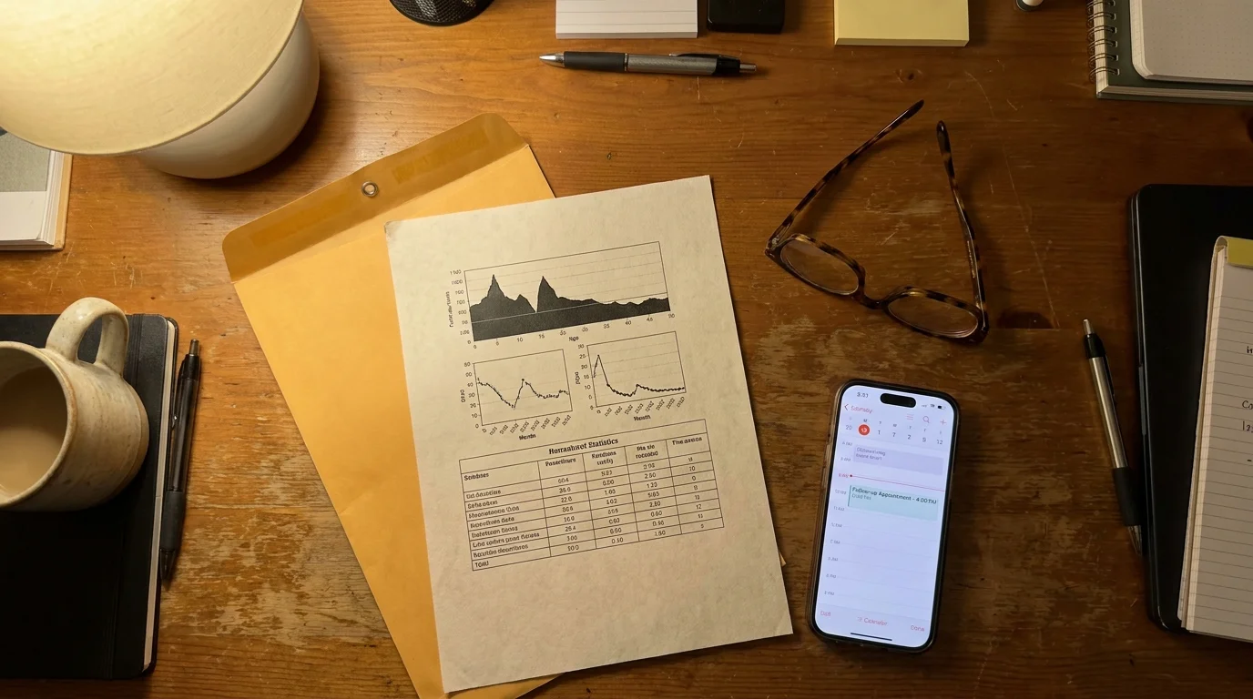 A photograph of a lab report and glasses on a desk, representing the process of diagnosing nutritional issues.