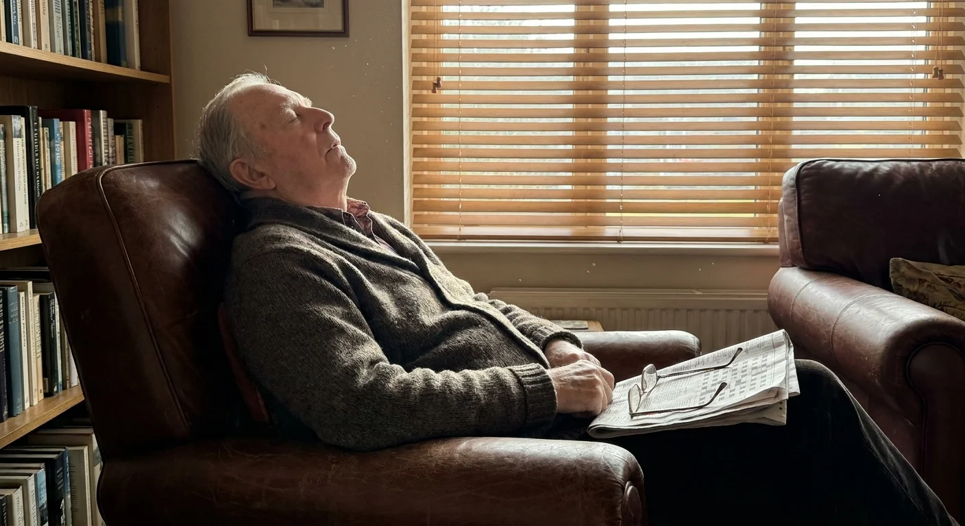 A senior man asleep in an armchair during the afternoon, illustrating the profound fatigue associated with thyroid issues.
