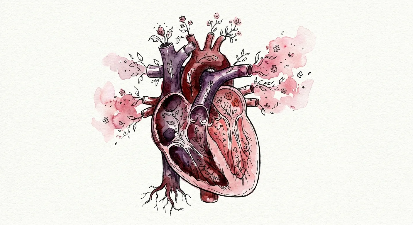 A stylized watercolor and ink illustration of a heart integrated with botanical vines and flowers.