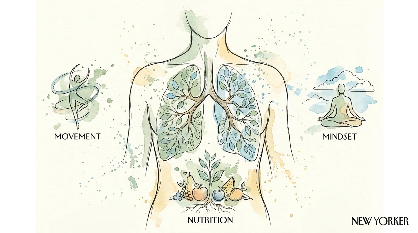 A watercolor illustration of a person with lungs made of trees, symbolizing holistic recovery and respiratory health.