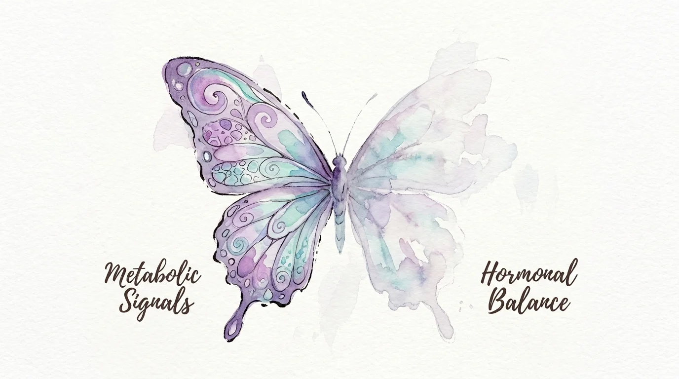 A watercolor painting of a butterfly with one side fading away, symbolizing thyroid dysfunction and low metabolic signals.