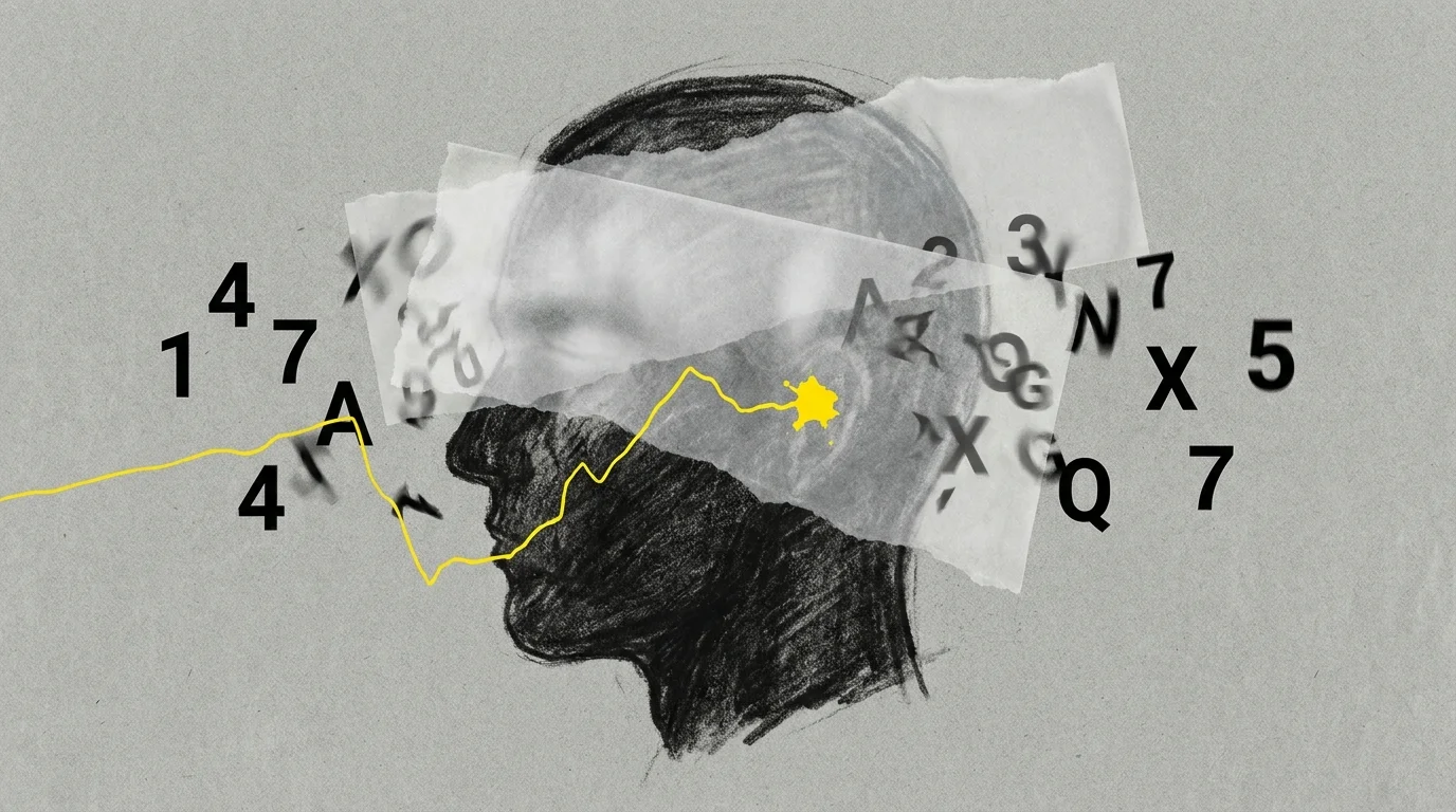 An abstract illustration of a head partially covered by translucent white layers, symbolizing the experience of brain fog.