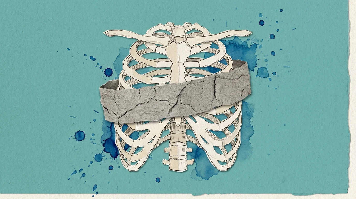 An abstract paper-craft illustration of a band tightening around a ribcage, symbolizing chest pressure.