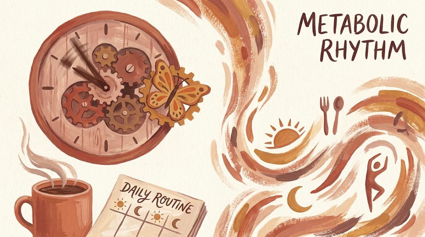 An artistic illustration of a wooden clock with butterfly-shaped gears, symbolizing the disruption of bodily rhythms.