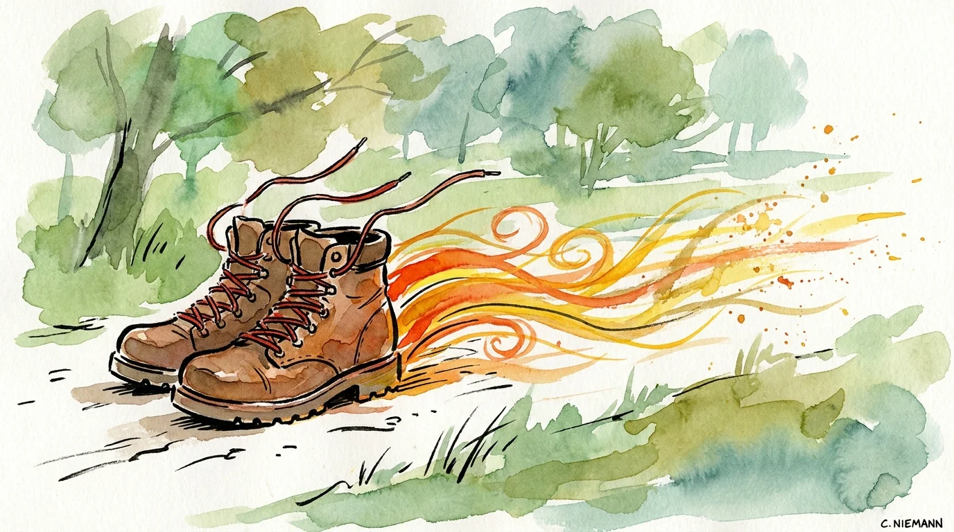 An energetic illustration of walking shoes with motion lines, symbolizing physical resilience and movement.