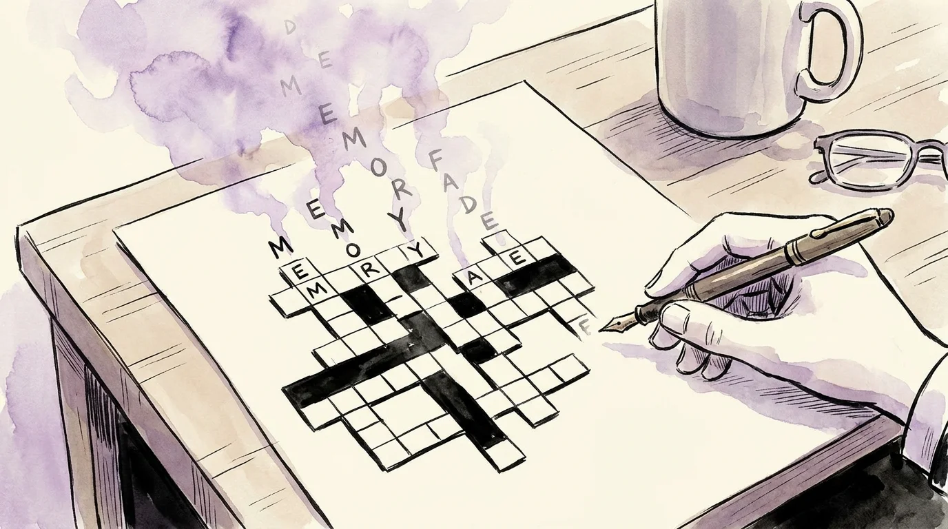 An illustration of a crossword puzzle with letters floating away, representing temporary confusion.