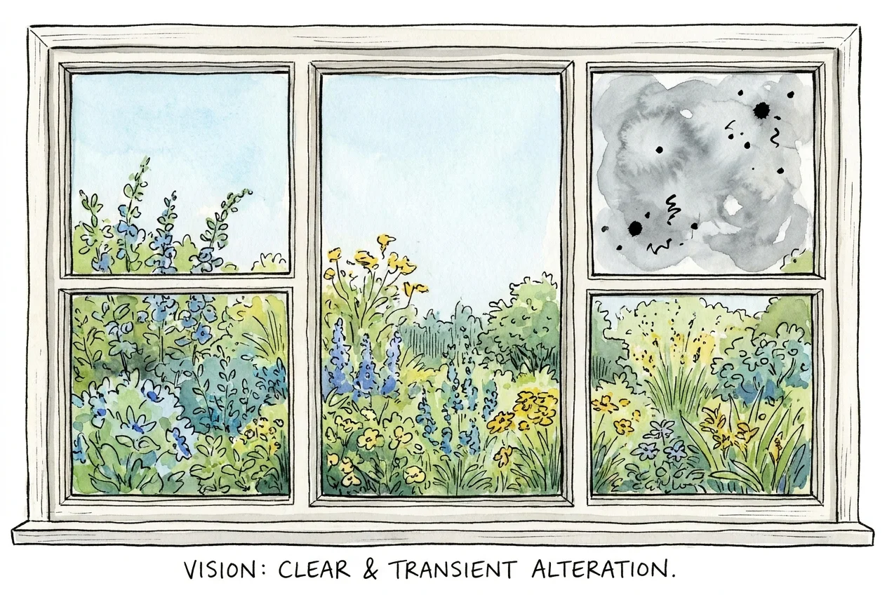 An illustration of a window where one pane shows distorted and blurry vision compared to the others.