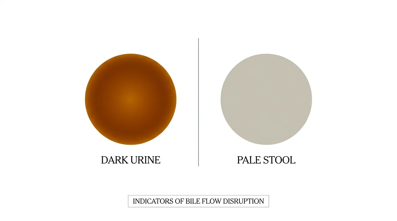 An infographic showing two color swatches: deep amber for dark urine and clay-grey for pale stool.