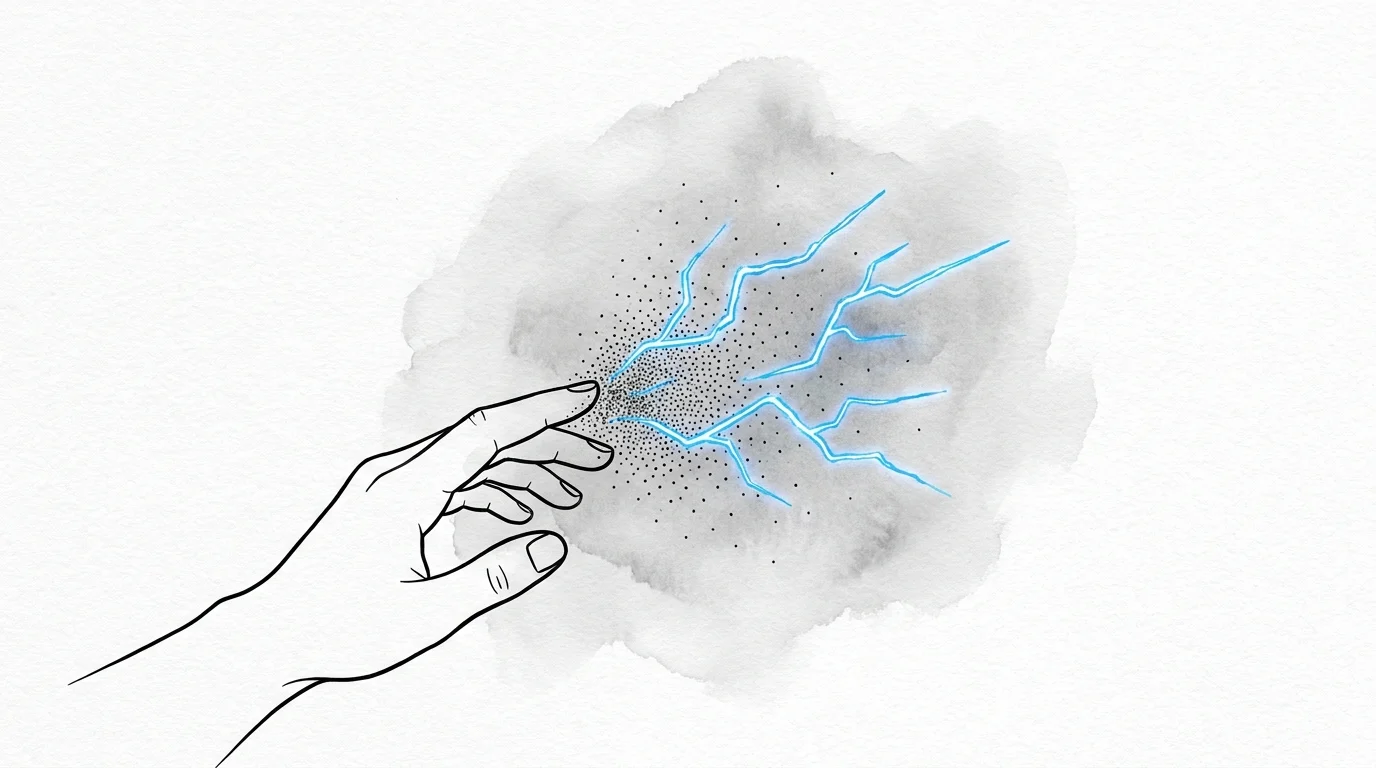 An ink illustration of a hand with electric blue lines at the fingertips representing tingling and numbness.