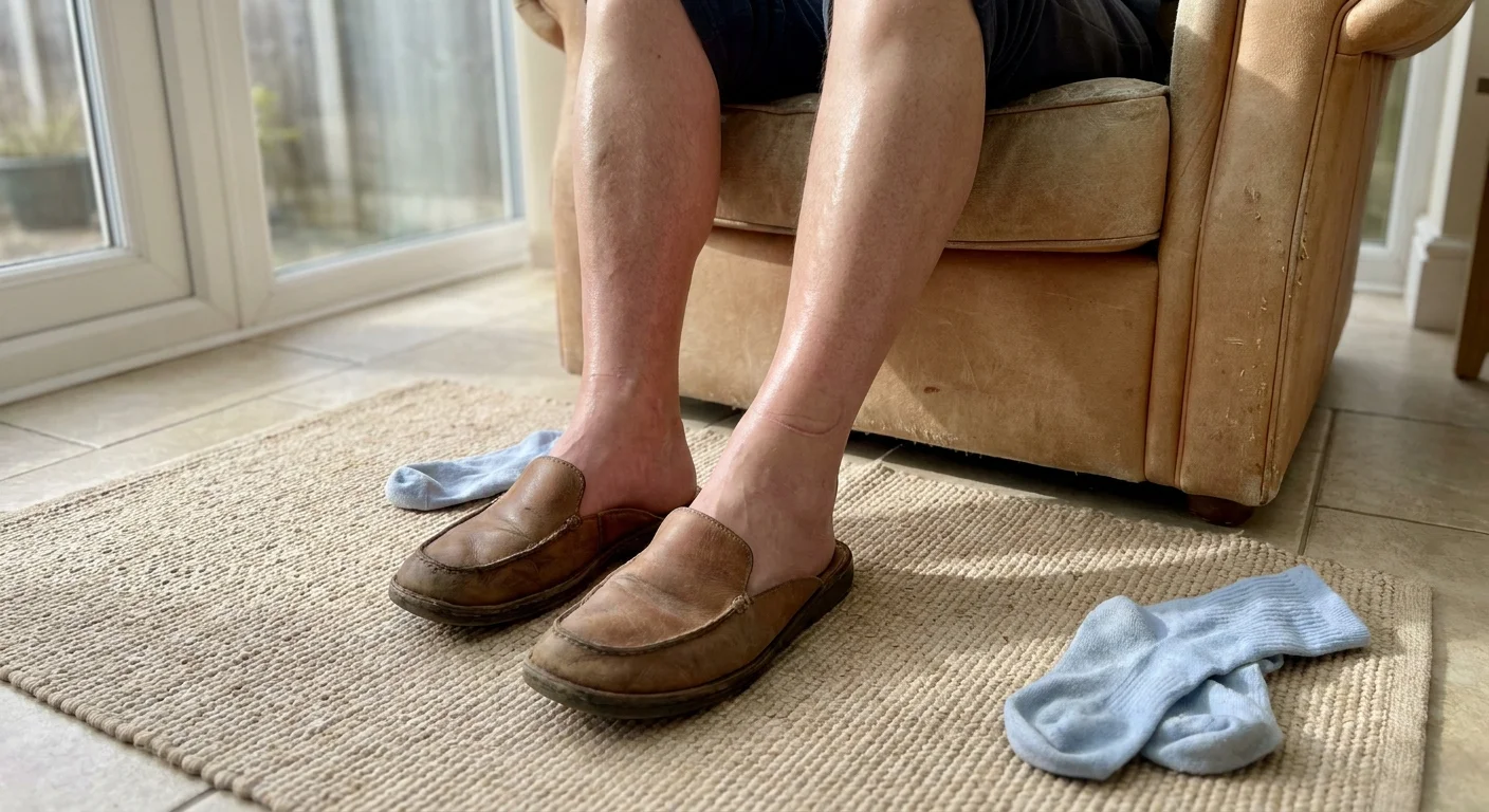 Close-up of an ankle showing a subtle indentation from a sock, indicating fluid retention and puffiness in the lower leg.