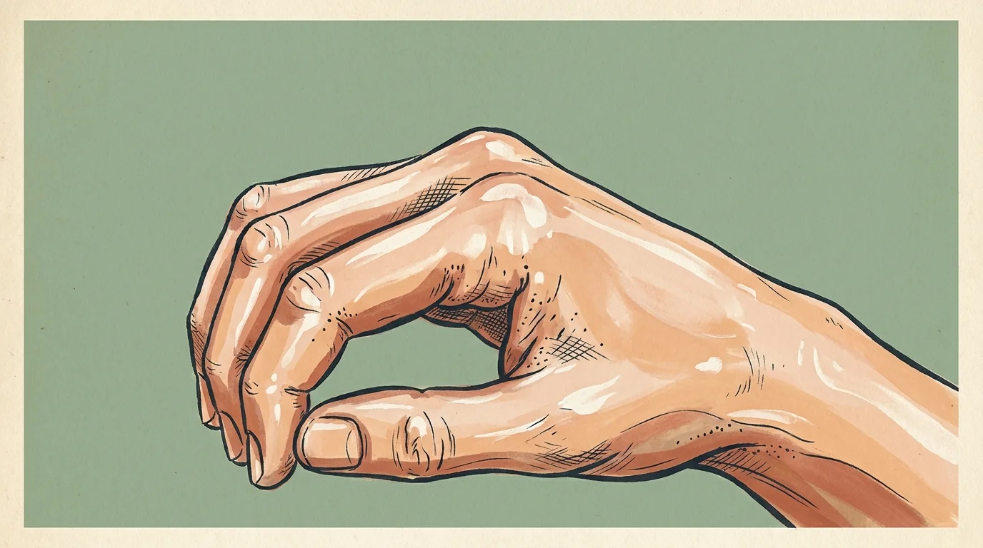 Gouache illustration of a hand with shiny, stretched skin over the knuckles, indicating tightening.