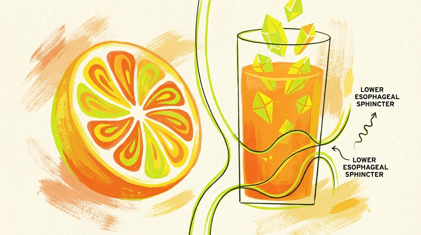 Stylized gouache illustration of grapefruit and orange juice emphasizing their high acid content.