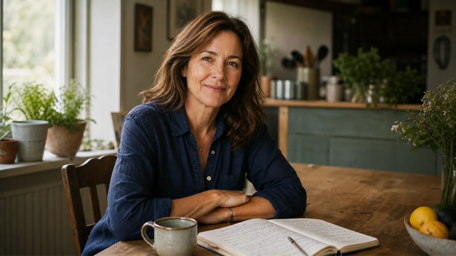 A portrait of a health expert sitting at a wooden table in a sunlit home, representing a clinical yet personal perspective on wellness.