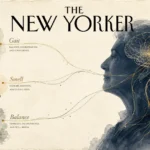 A warm watercolor illustration of a profile silhouette connected by delicate lines to symbols of movement and a coffee cup.