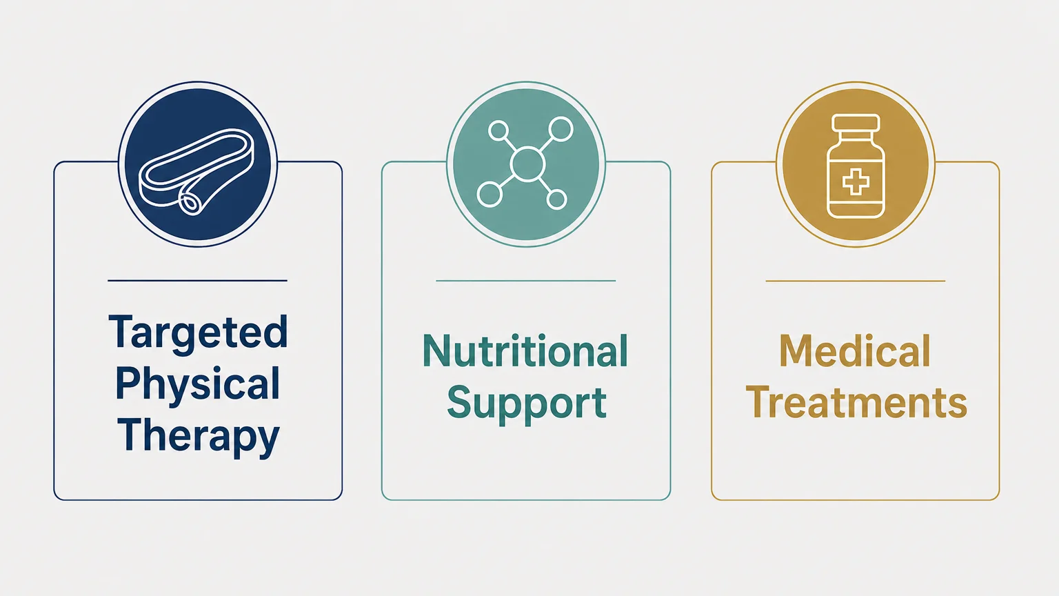Infographic showing three pillars for mobility: Physical Therapy, Nutritional Support, and Medical Treatments.