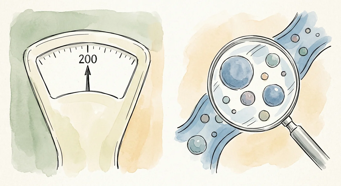 A split-screen watercolor illustration showing an analog dial pointing to 200 on the left, and a magnifying glass looking at detailed partic