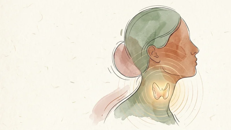 An elegant ink and watercolor illustration of a woman's profile with a soft glowing butterfly shape at the base of her neck.