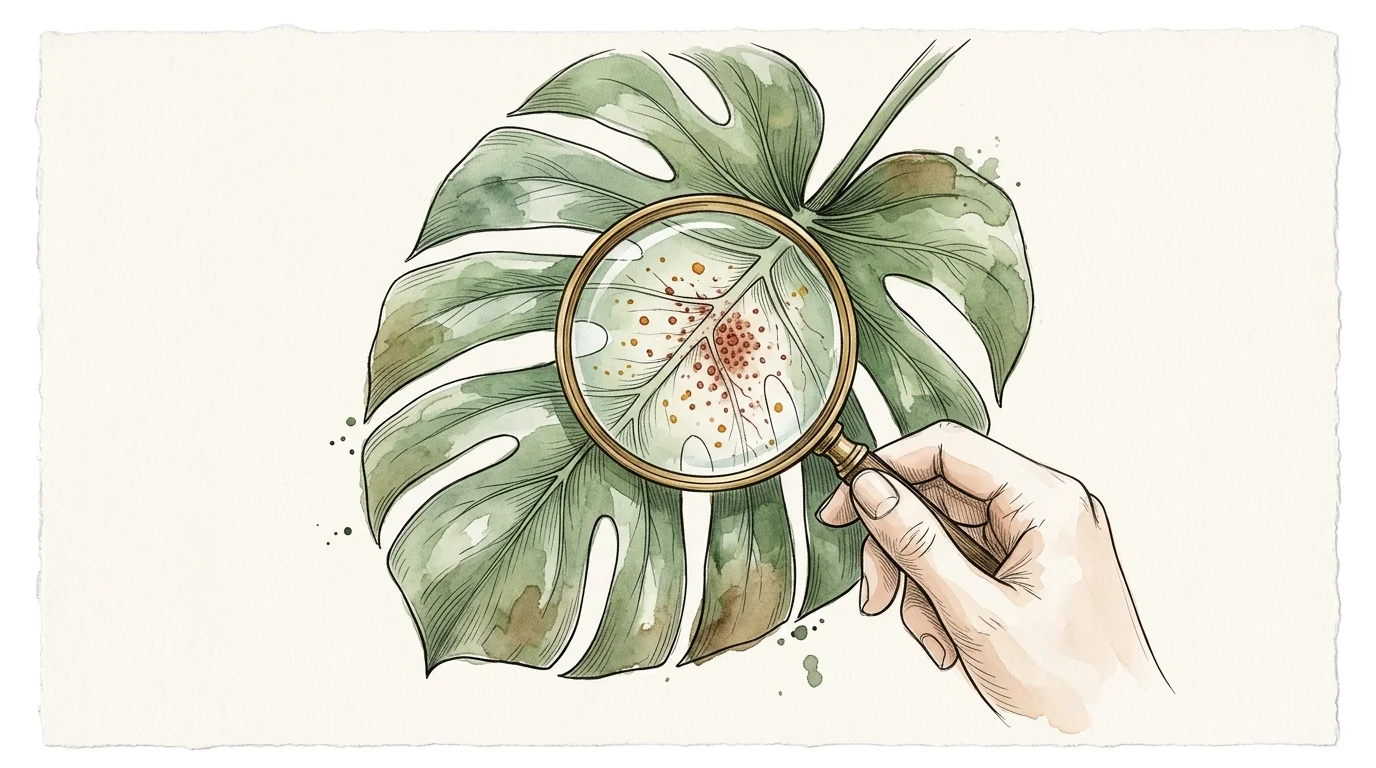 An illustration of a magnifying glass showing a tiny amber spot on a green leaf, symbolizing subtle body changes.