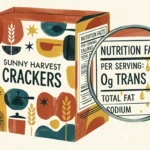 Gouache illustration of a food package with a magnifying glass revealing hidden golden oil drops behind a 0g trans fat label.