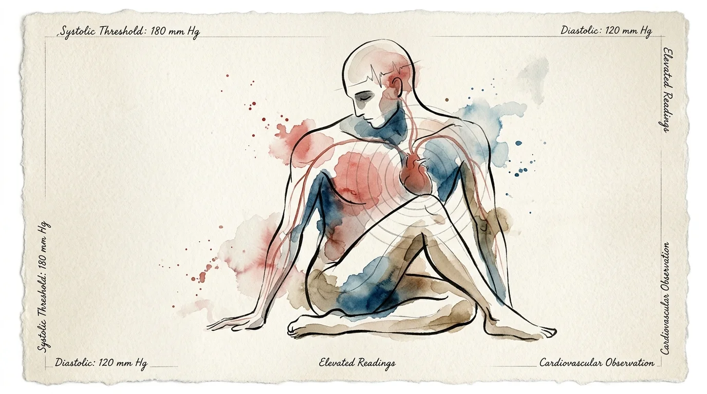 Watercolor sketch of a seated human figure highlighting the heart, circulatory vessels, and concentric pulse waves.
